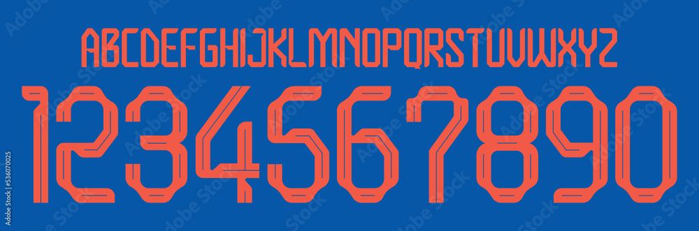 font vector team 2022 kit sport style font. football style font with lines.  netherlands font world cup. sports style letters and numbers for soccer  team Stock Vector | Adobe Stock
