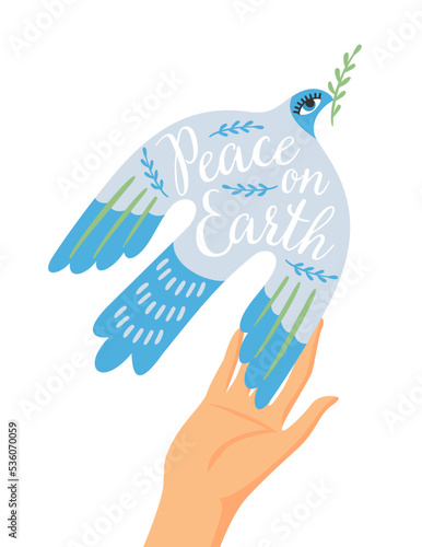 Hand and dove of peace. Vector isolated illustration. Elements for card, poster, flyer and other