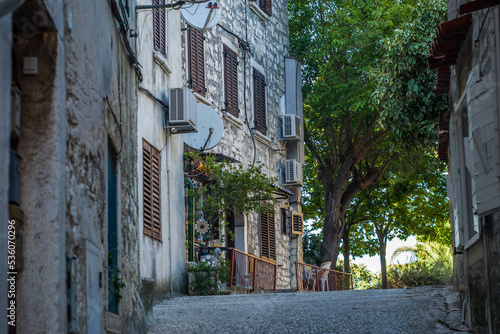 beautiful streets of the old town of Rijeka. Old houses, restaurants, narrow streets in the historic city