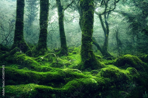 The moss on the trees in the woods at Geres, Portuguese National Park photo