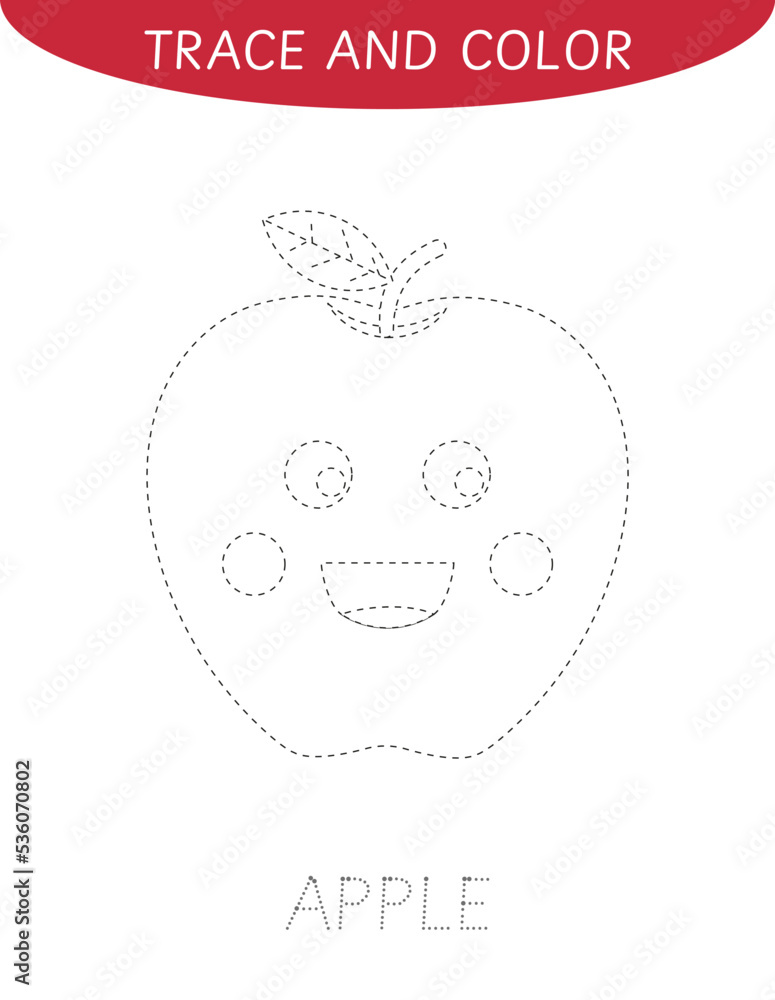 Trace and color the apple worksheet for kids. Tracing practice for