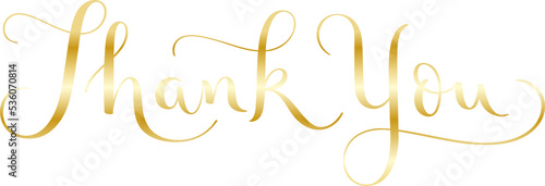 THANK YOU metallic gold brush calligraphy banner on transparent background