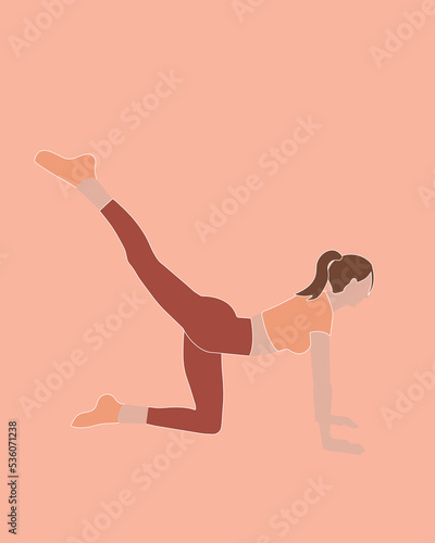 Beautiful girl doing yoga exercise pilates sport in orange and red colors in faceless style