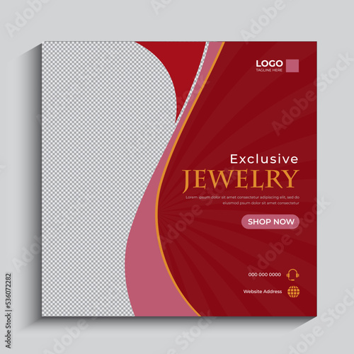 Jewelry social media post, web banner, or square flyer design template