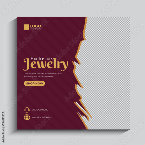 Jewelry social media post, web banner, or square flyer design template