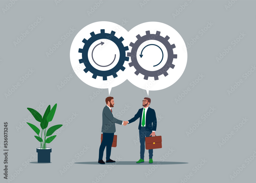 Partnership negotiation to make agreement. Effort and time to make money, success long term investment. Symbol of opportunity, improvement, motivation, challenge. Business deal. Vector illustration.