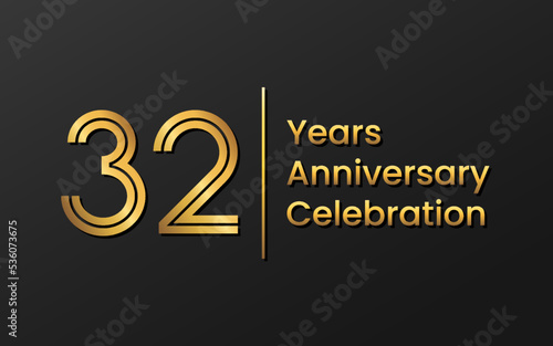 32 Years Anniversary, Perfect template design for anniversary celebration with gold color for booklet, leaflet, magazine, brochure poster, web, invitation or greeting card. Vector template