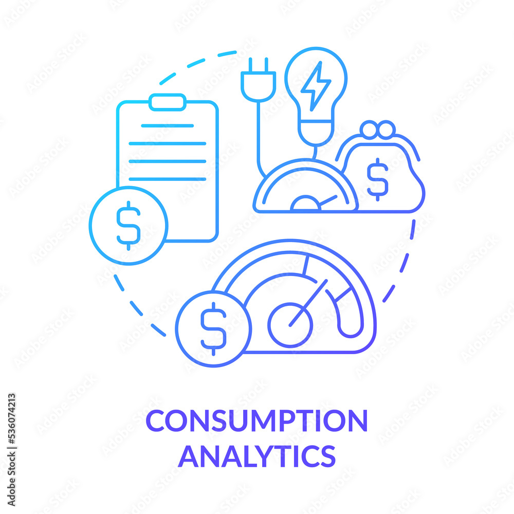 Obraz premium Consumption analytics blue gradient concept icon. Possibilities of smart grid system abstract idea thin line illustration. Isolated outline drawing