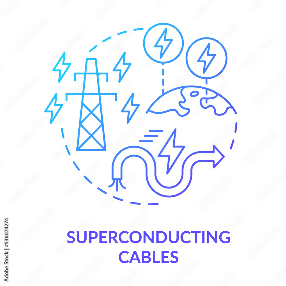 Superconducting cables blue gradient concept icon. Smart grid equipment component abstract idea thin line illustration. Isolated outline drawing Superconducting cables blue gradient concept icon. Smart grid equipment component abstract idea thin line illustration. Isolated outline drawing