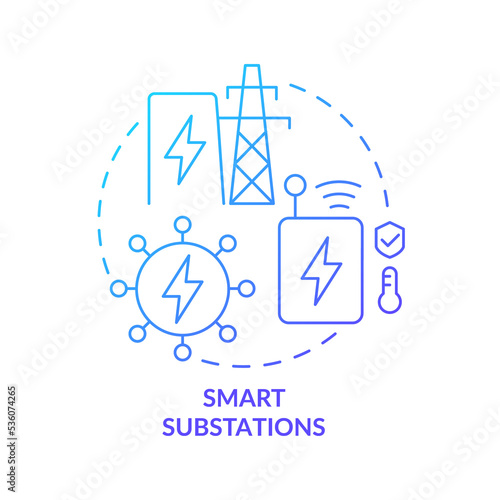 Smart substations blue gradient concept icon. Integrate intelligent grids technology abstract idea thin line illustration. Isolated outline drawing