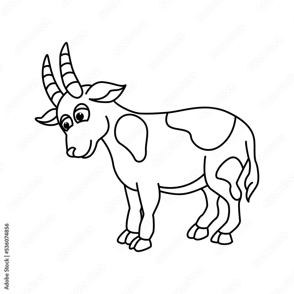 Cute goat cartoon characters vector illustration. For kids coloring book.