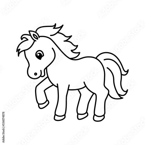 Cute horse cartoon characters vector illustration. For kids coloring book.
