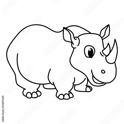 Cute rhino cartoon characters vector illustration. For kids coloring book.