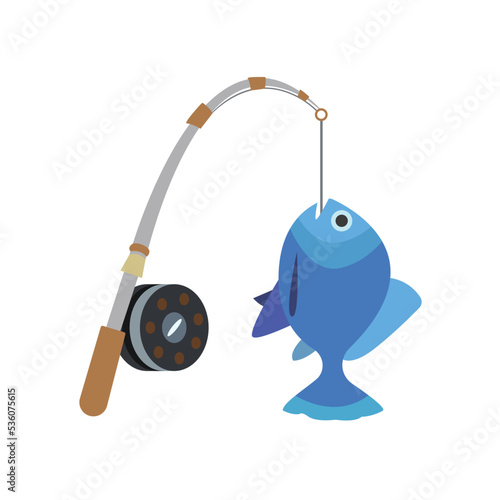 Fishing pole fish vector emoji illustration