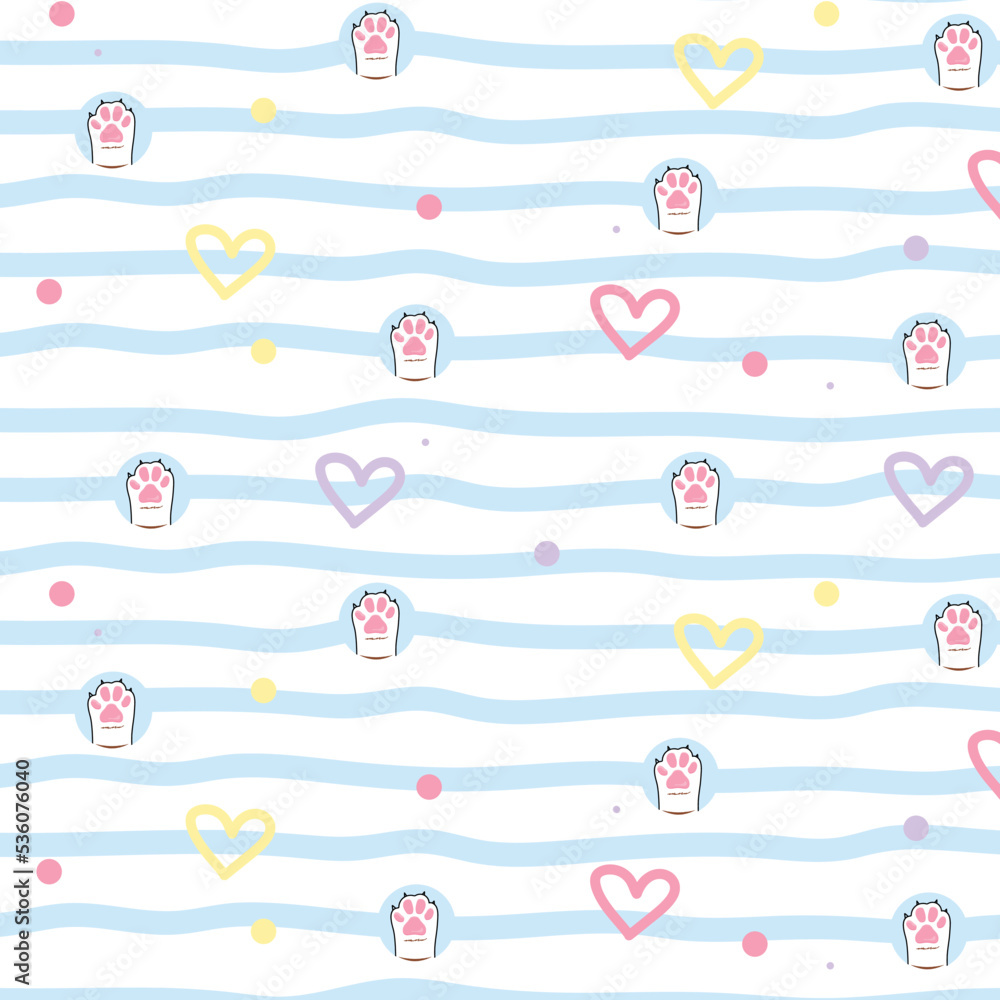 Paw print seamless. Traces of Cat Textile Pattern. Paw print seamless. Traces of Cat Textile Pattern.