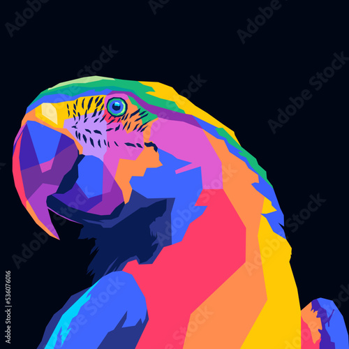 Beautiful parrot style pop art isolated dark background