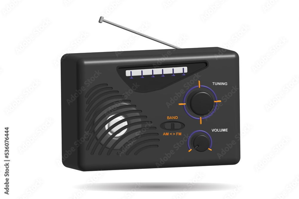 3D Realistic Isolated old black retro radio tuner on white background. 3D Realistic Isolated old black retro radio tuner on white background.