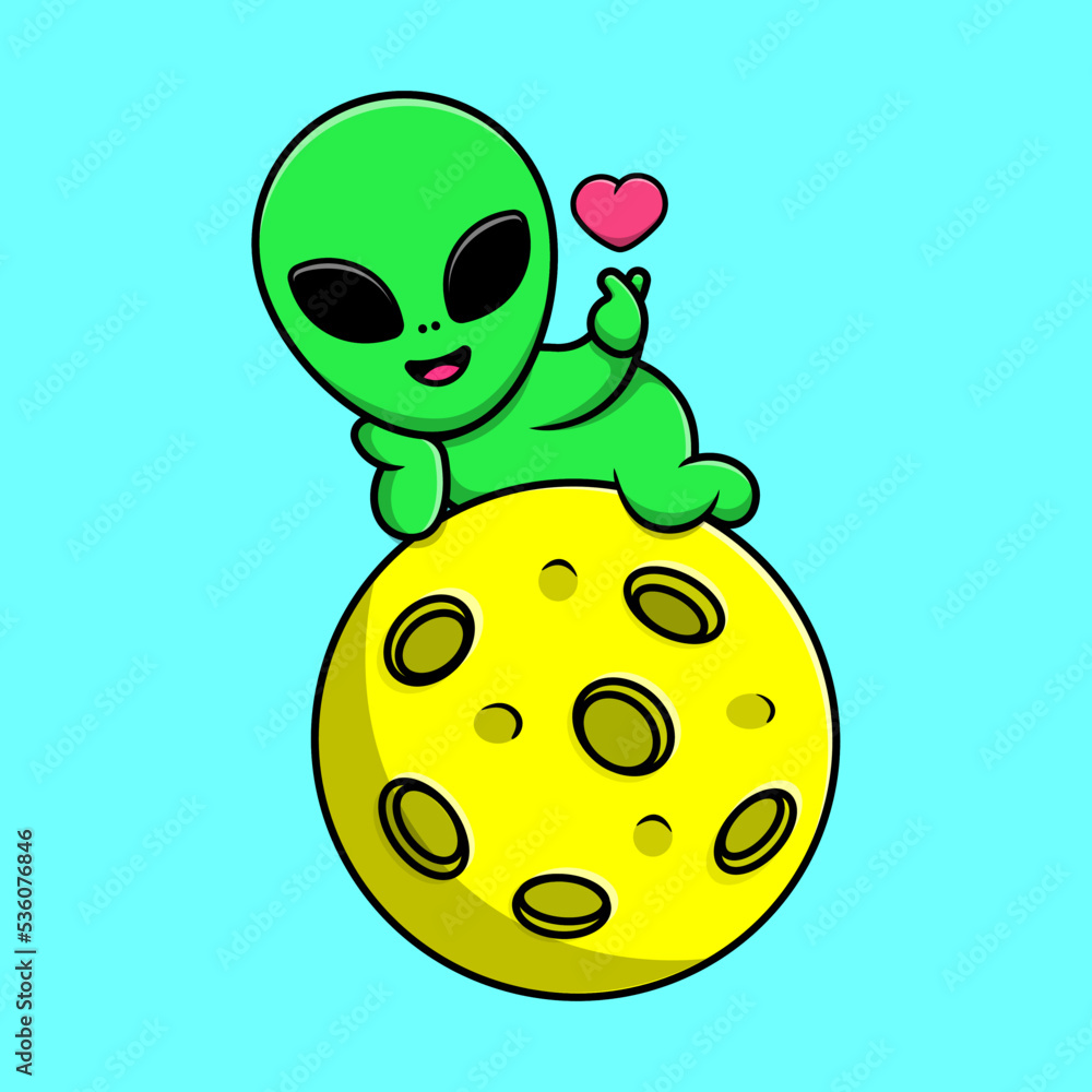 alien de desenho animado de estilo de cor plana feliz com pedra da lua  12144061 Vetor no Vecteezy