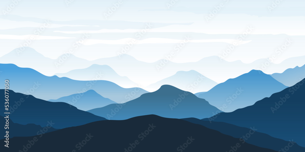 Blue shades of mountains landscape nature background vector art