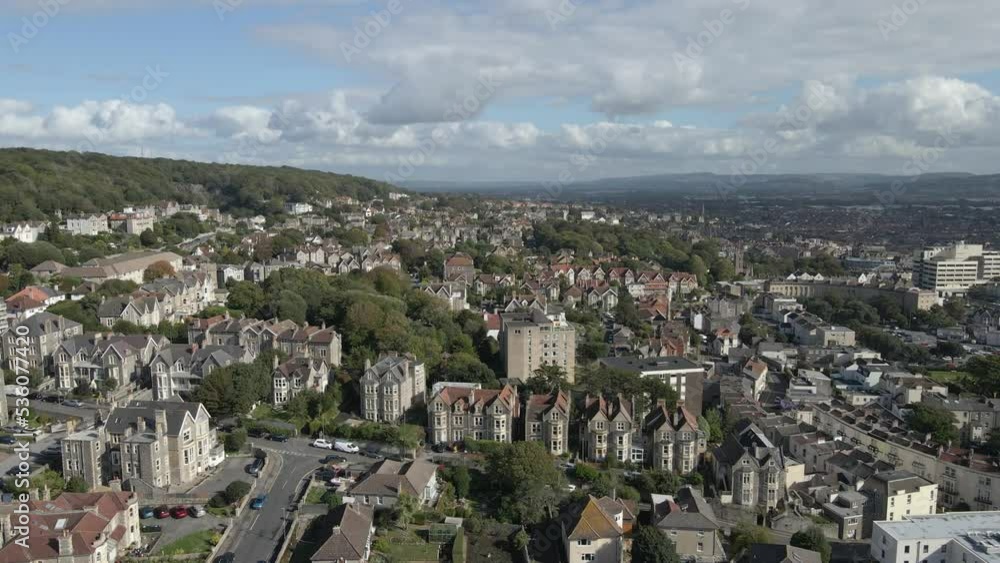 Aerial view of Weston-super-mare England. drone moving to the left showing of the buildings with the blue sky and some clouds on the background. 4k 60fps Aerial view of Weston-super-mare England. drone moving to the left showing of the buildings with the blue sky and some clouds on the background. 4k 60fps