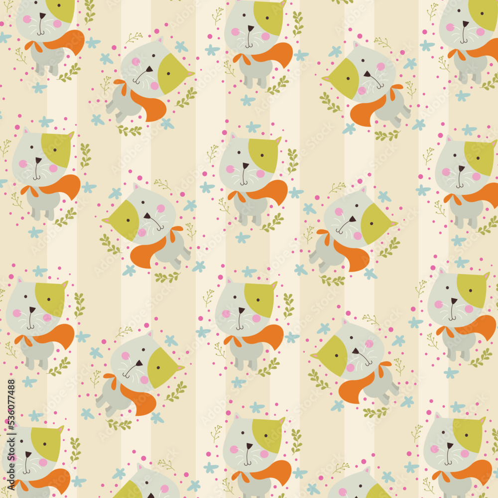 Seamless pattern with cute cat colorful doodle Seamless pattern with cute cat colorful doodle