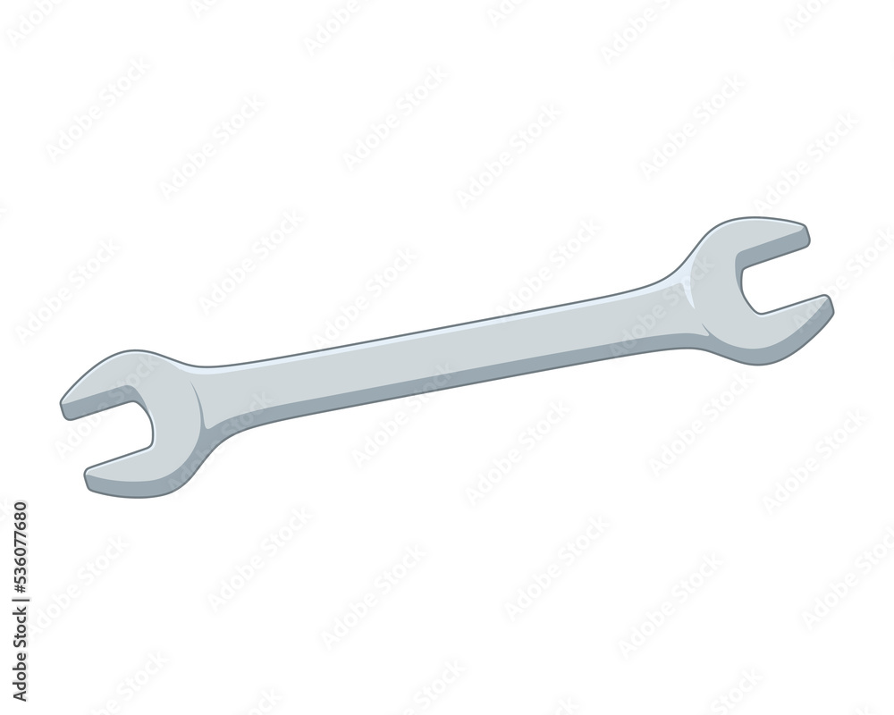 Color illustration of a spanner on a white background. Vector illustration. Design element for poster, banner, icon, badge, emblem, print. Workshop, tool shop. Color illustration of a spanner on a white background. Vector illustration. Design element for poster, banner, icon, badge, emblem, print. Workshop, tool shop.