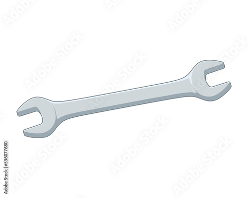 Color illustration of a spanner on a white background. Vector illustration. Design element for poster, banner, icon, badge, emblem, print. Workshop, tool shop.