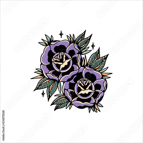 rose oldschool tattoo vector design