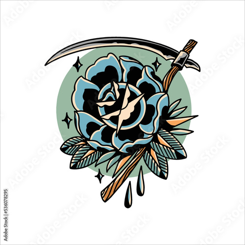 rose oldschool tattoo vector design