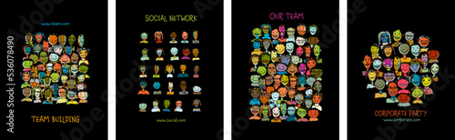 Group of people, community. Social network. Holy holiday, colorful faces. Set...