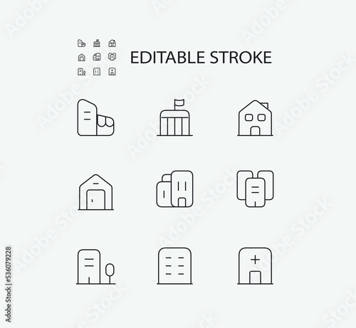 Simple Set of Building Related Vector Line Icons. Contains such Icons as Buildings and Estate and more. Editable Stroke. 72x72 Pixel Perfect.