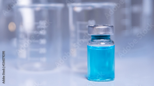 Close-up of vaccine bottles and syringes for medical use, medicines for human therapeutic use, vaccines for virus protection.