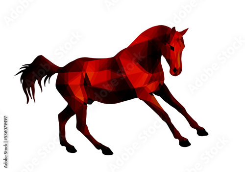  isolated image in the style of "love poly", a red  prancing horse on a white background
