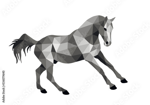 prancing horse, isolated image on a white background in the style of low poly
