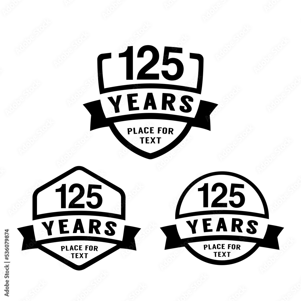 125 years anniversary celebration logotype. 125th anniversary logo collection. Set of anniversary design template. Vector illustration. 