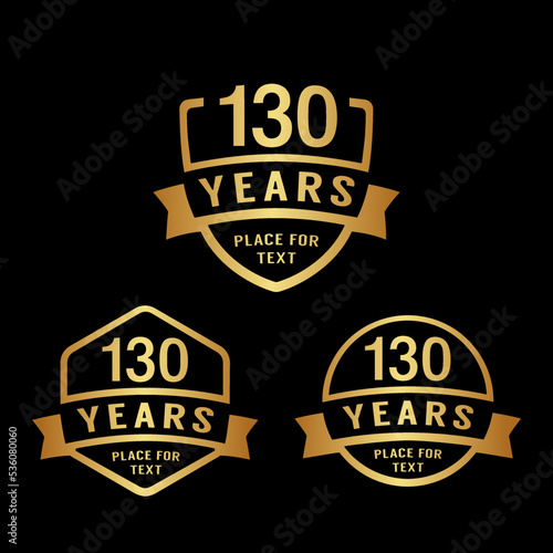 130 years anniversary celebration logotype. 130th anniversary logo collection. Set of anniversary design template. Vector illustration. 
