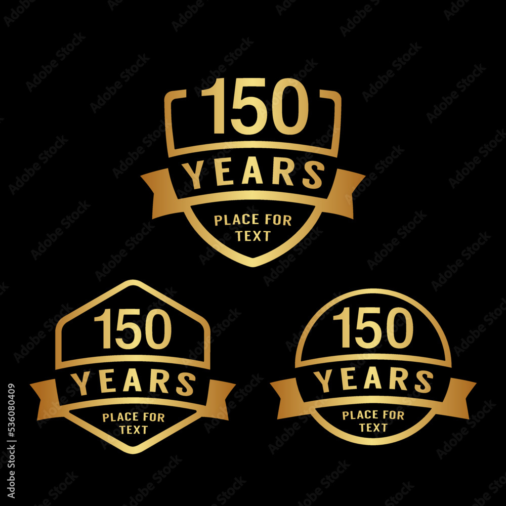 150 years anniversary celebration logotype. 150th anniversary logo collection. Set of anniversary design template. Vector illustration. 