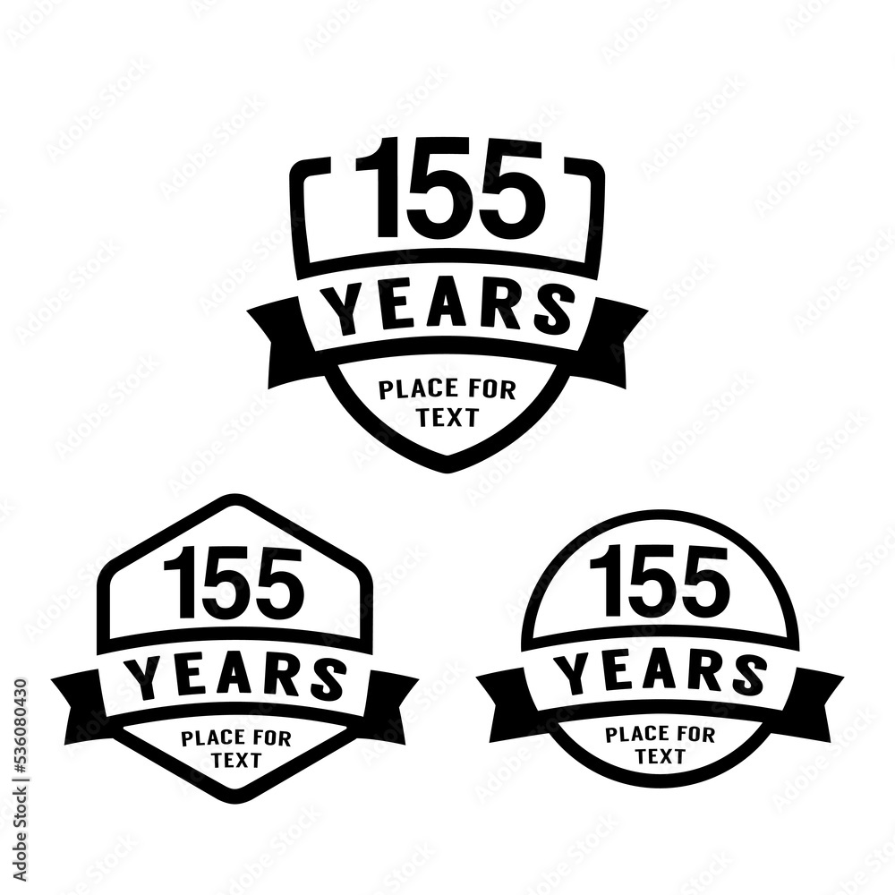 Obraz premium 155 years anniversary celebration logotype. 155th anniversary logo collection. Set of anniversary design template. Vector illustration. 