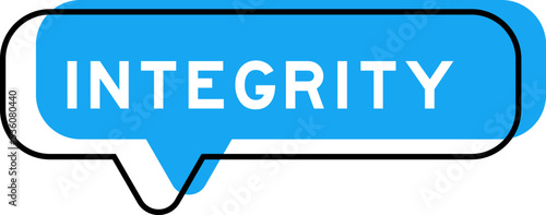 Speech banner and blue shade with word integrity on white background