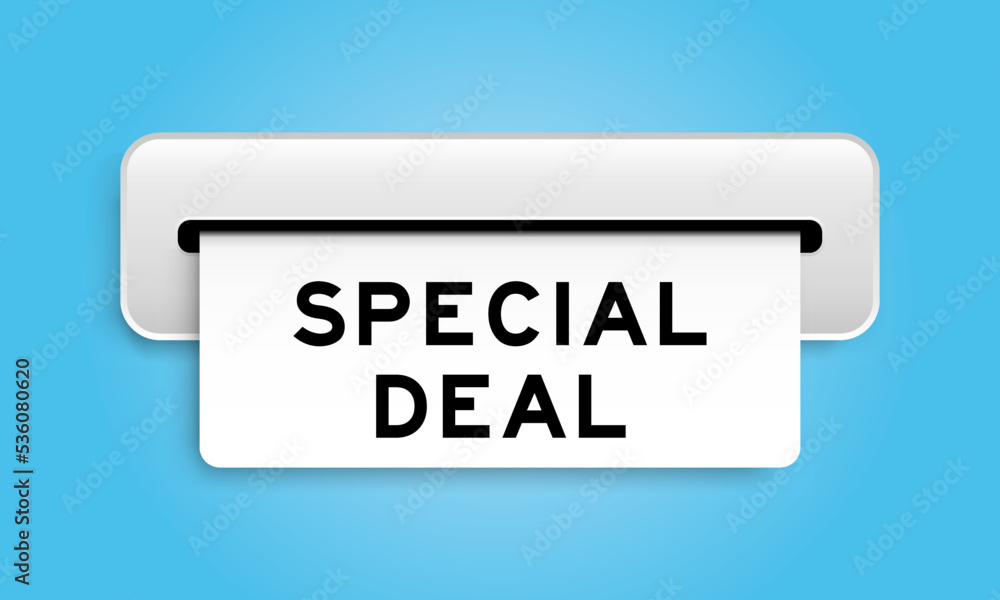 White coupon banner with word special deal from machine on blue color background White coupon banner with word special deal from machine on blue color background