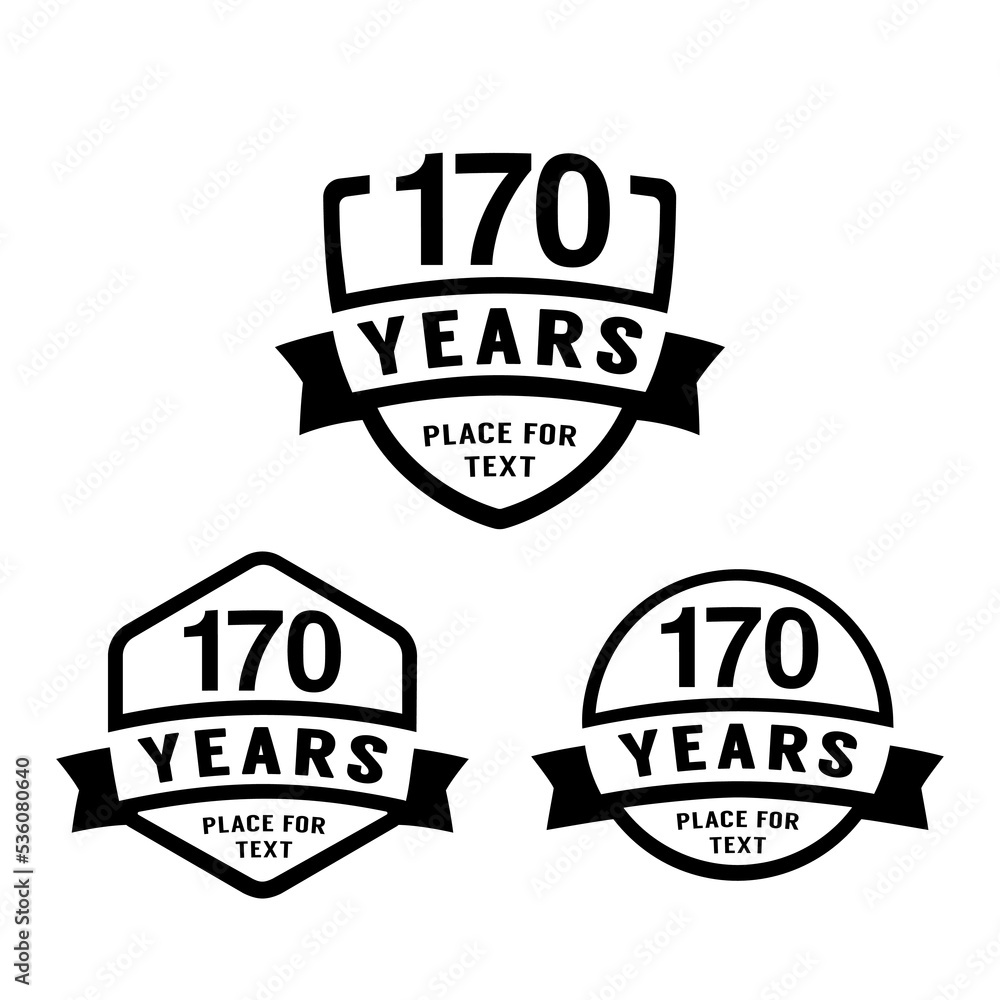170 years anniversary celebration logotype. 170th anniversary logo collection. Set of anniversary design template. Vector illustration. 