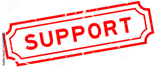 Grunge red support word rubber seal stamp on white background