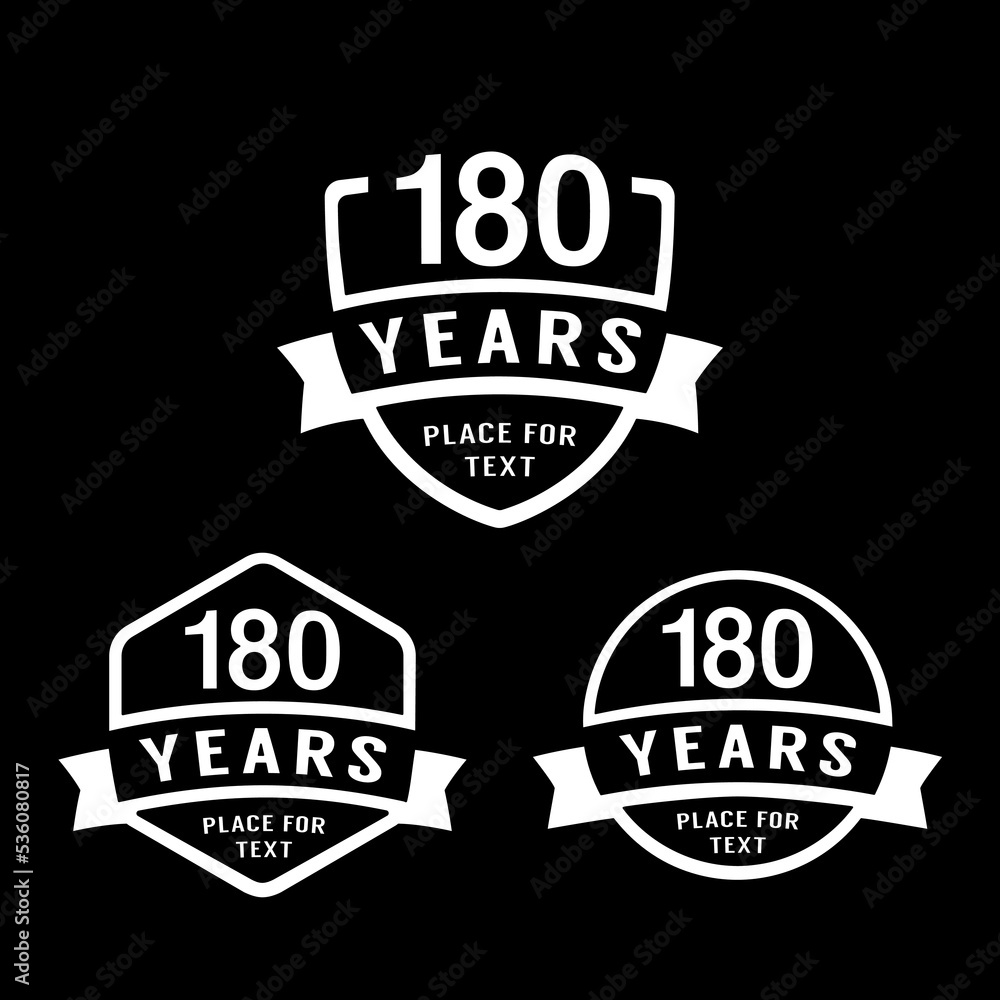 Obraz premium 180 years anniversary celebration logotype. 180th anniversary logo collection. Set of anniversary design template. Vector illustration. 