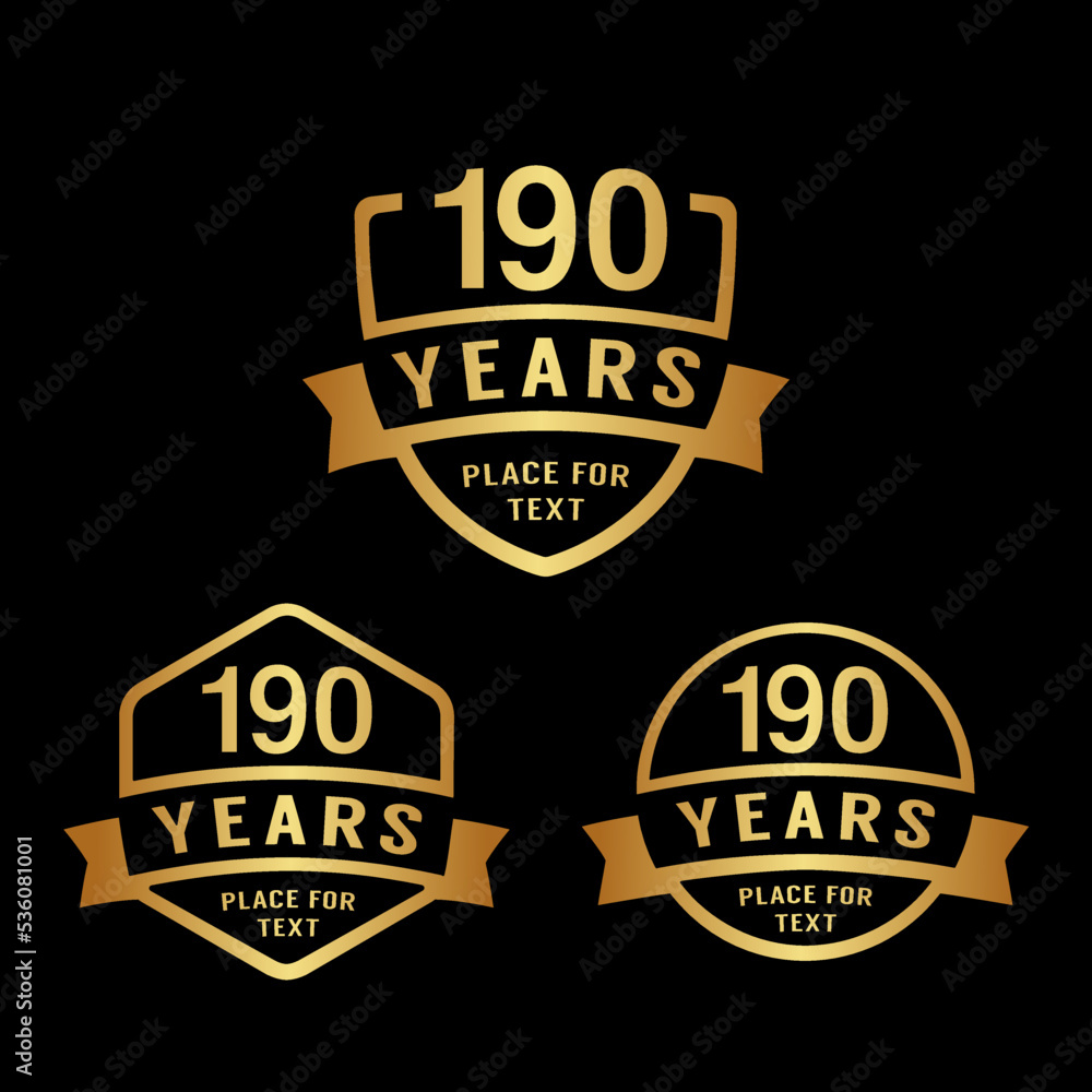 190 years anniversary celebration logotype. 190th anniversary logo collection. Set of anniversary design template. Vector illustration. 