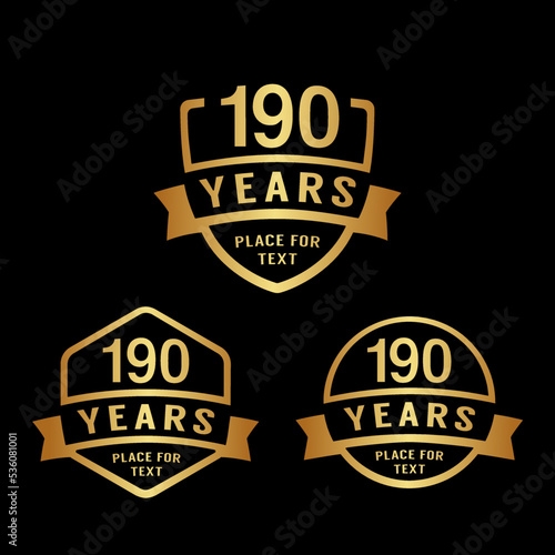 190 years anniversary celebration logotype. 190th anniversary logo collection. Set of anniversary design template. Vector illustration. 