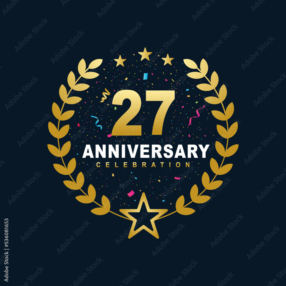 Naklejka premium 27 Anniversary celebration design, luxurious golden color 27 years Anniversary design.