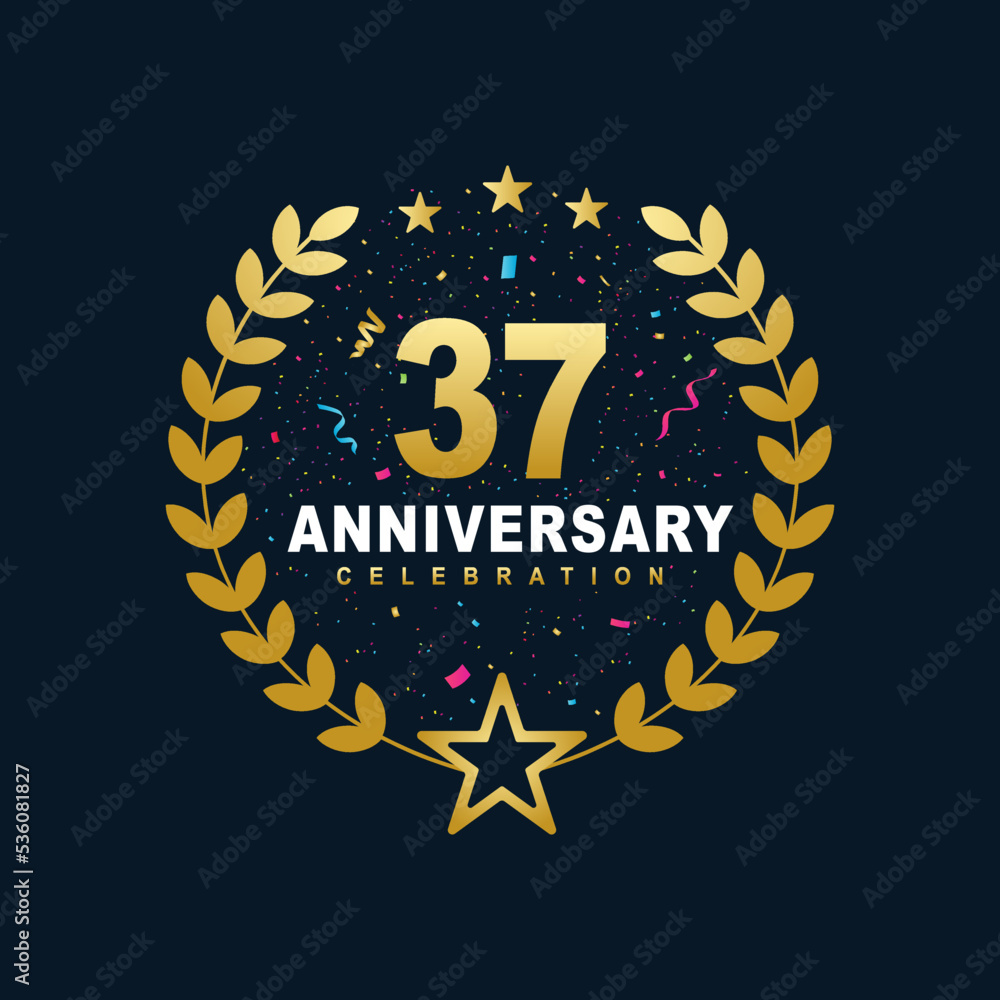 Naklejka premium 37 Anniversary celebration design, luxurious golden color 37 years Anniversary design.