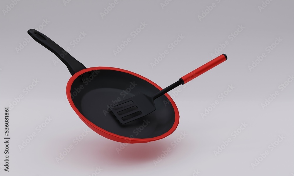 3D illustration, pan and shovel, gray background ,3D rendering 3D illustration, pan and shovel, gray background ,3D rendering