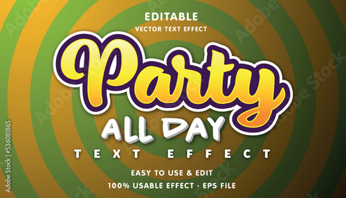 party all day editable text effect with modern and simple style, usable for logo or campaign title