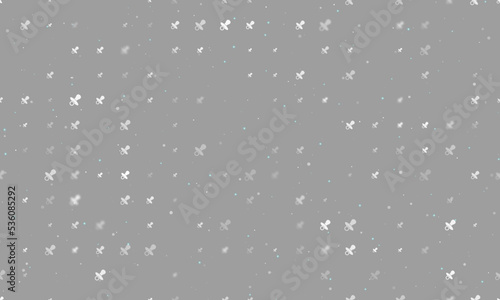 Seamless background pattern of evenly spaced white nipple symbols of different sizes and opacity. Vector illustration on grey background with stars